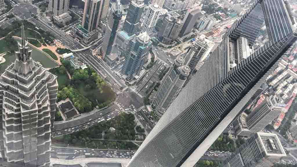Blick vom Shanghai Tower auf das Shanghai World Financial Center und den Jin Mao Tower