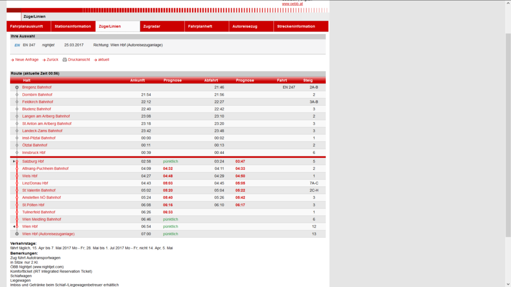 ÖBB Fahrplan zur Zeitumstellung (Winter- auf Sommerzeit) Screenshot